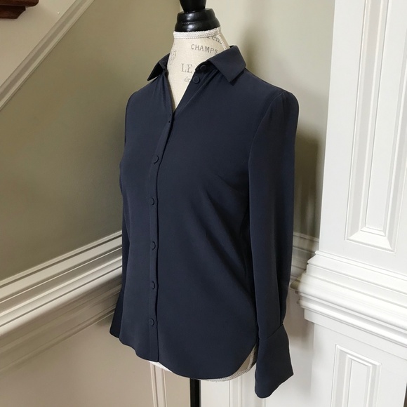 Charlotte Brody Blouse Top Shirt Womens XS Navy Blue Long Sleeve Collared - Picture 6 of 11